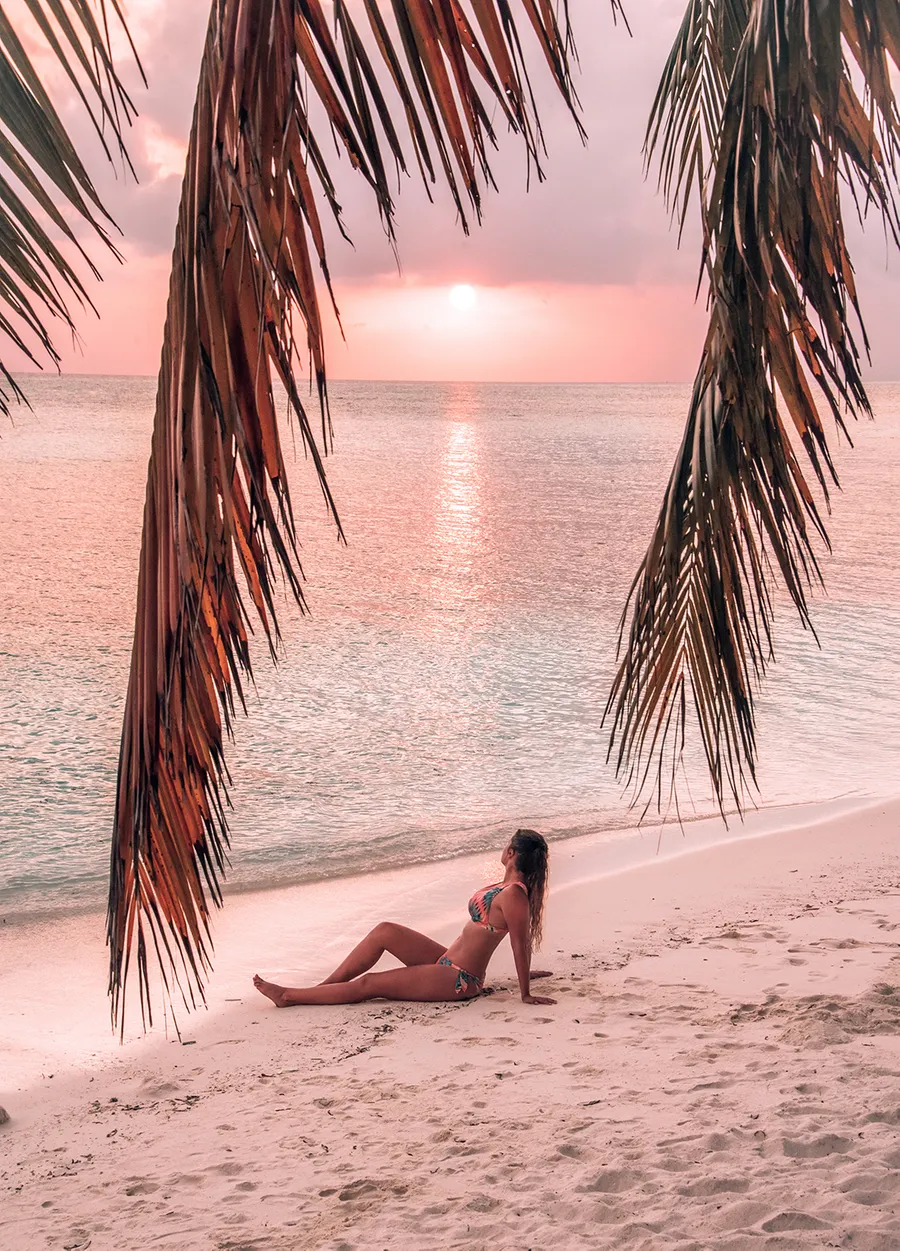 Sunset colors over a Maldives local-island beach