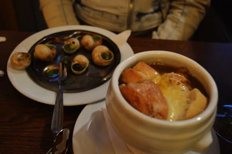 Escargot in garlic butter at a Paris bistro