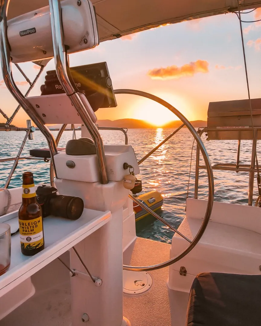 Sunset at the helm before the weather turned rough in the Whitsundays